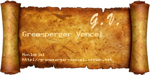 Gremsperger Vencel névjegykártya